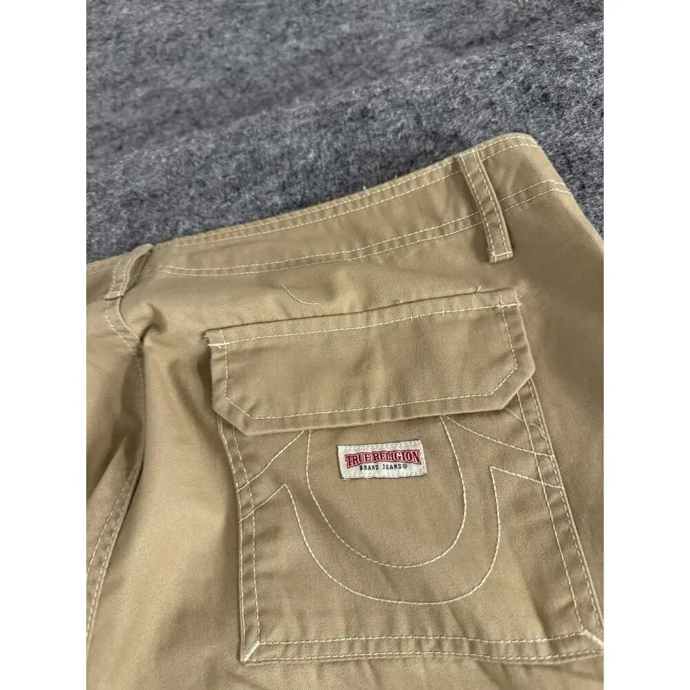 True Religion Jeans Mens 36x32 Cargo Pants Chino Khaki Flat Front N152